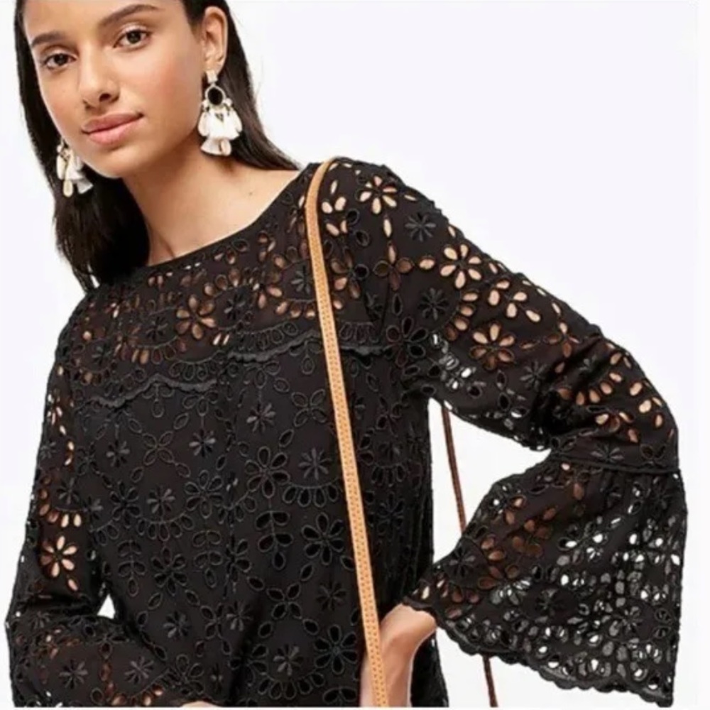 J.crew black Bell-sleeve dress in embroidered eyelet A10‎